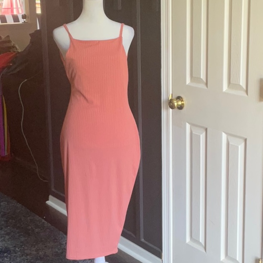 Boohoo Pink Sheath Spaghetti Strap Midi Dress